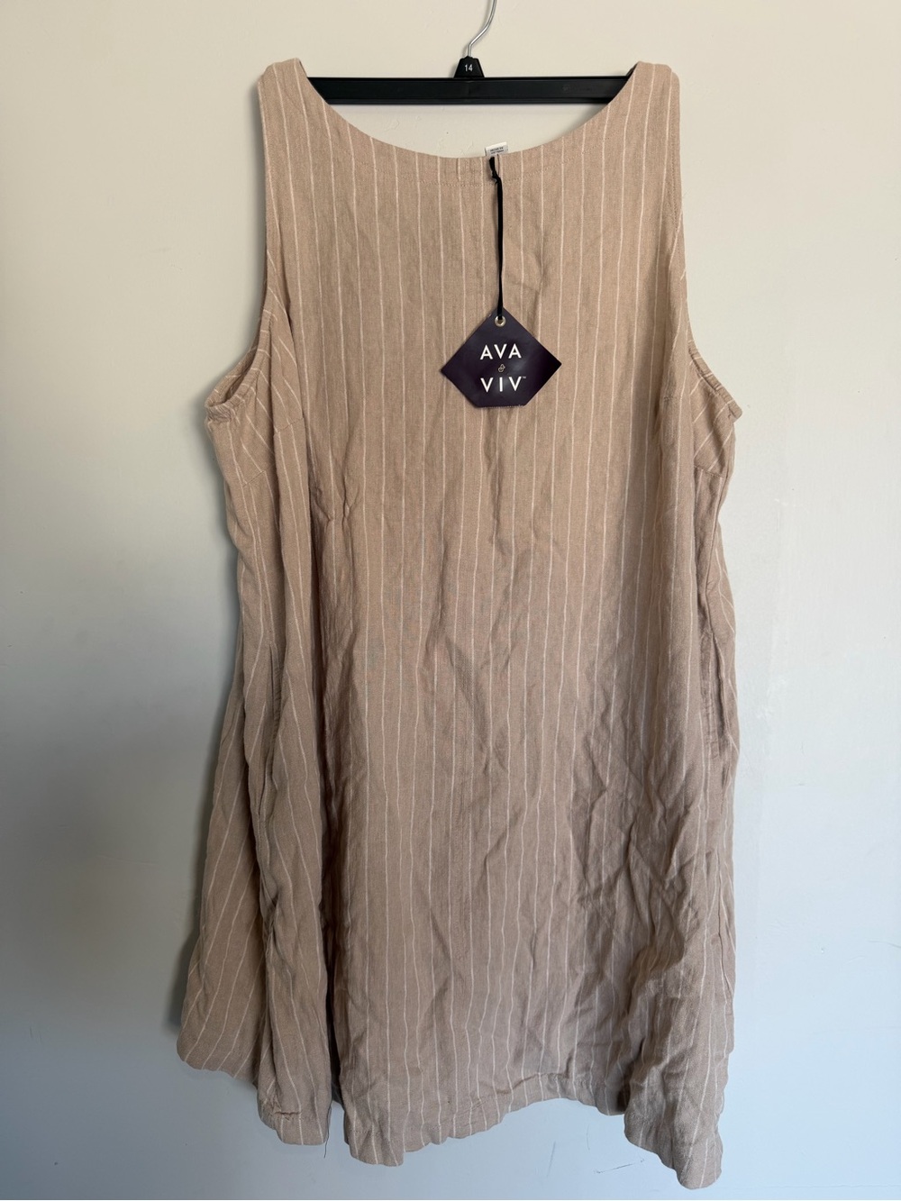 Ava & Viv Beige Striped Sleeveless Linen Blend Dress 2X NWT